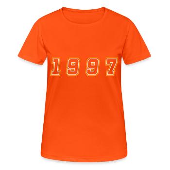 1997 Jahr Zahl - Frauen T-Shirt atmungsaktiv - Neonorange - Vorne - AI Model Female 172 dark (172cm)