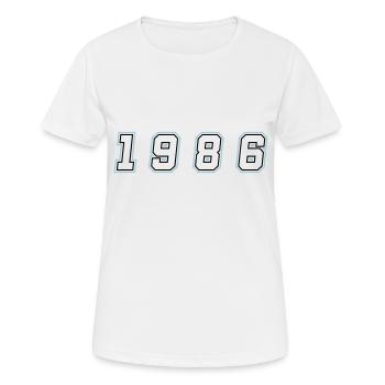 Numéro de l’année 1986 - T-shirt respirant Femme - blanc - Devant - AI Model Female 172 dark (172cm)