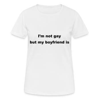 Ich bin nicht Homosexuell, aber mein Freund ist - Frauen T-Shirt atmungsaktiv - Weiß - Vorne - AI Model Female 172 dark (172cm)