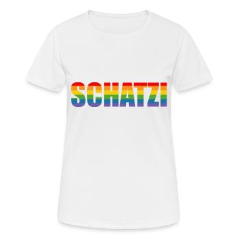 Regenbogen SCHATZI LGBT lgbtqi queer.🏳️‍🌈 - Frauen T-Shirt atmungsaktiv - Weiß - Vorne - AI Model Female 172 dark (172cm)