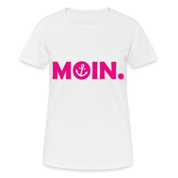 Moin - Guten Morgen - Nordsee - Ostsee - Anker - Frauen T-Shirt atmungsaktiv - Weiß - Vorne - AI Model Female 172 dark (172cm)