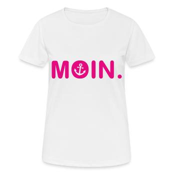 Moin - Guten Morgen - Nordsee - Ostsee - Anker - Frauen T-Shirt atmungsaktiv - Weiß - Vorne - AI Model Female 172 dark (172cm)