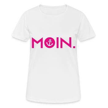 Moin - Guten Morgen - Nordsee - Ostsee - Anker - Frauen T-Shirt atmungsaktiv - Weiß - Vorne - AI Model Female 172 dark (172cm)