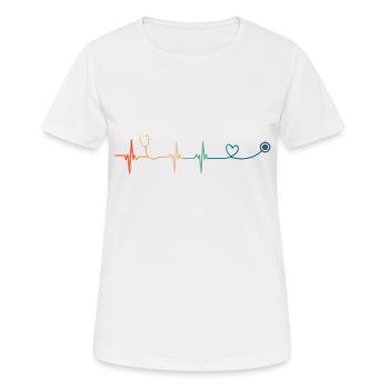 Herzschlag-Stethoskop - Frauen T-Shirt atmungsaktiv - Weiß - Vorne - AI Model Female 172 dark (172cm)