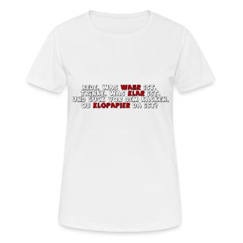 WC - Frauen T-Shirt atmungsaktiv - Weiß - Vorne - AI Model Female 172 dark (172cm)