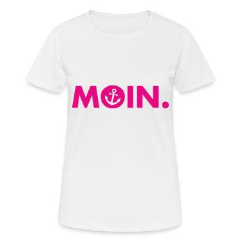 Moin - Guten Morgen - Nordsee - Ostsee - Anker - Frauen T-Shirt atmungsaktiv - Weiß - Vorne - AI Model Female 172 dark (172cm)