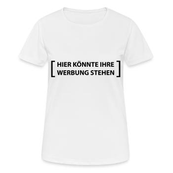 Hier könnte ihre Werbung - Frauen T-Shirt atmungsaktiv - Weiß - Vorne - AI Model Female 172 dark (172cm)
