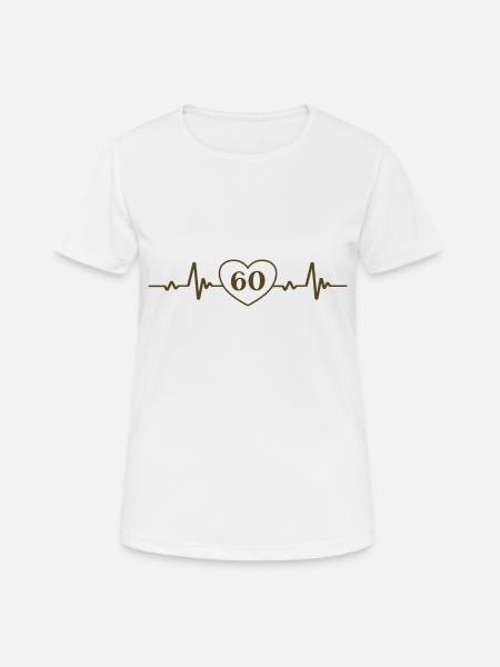 60. Geburtstag Herz 60 - Frauen T-Shirt atmungsaktiv - Weiß
