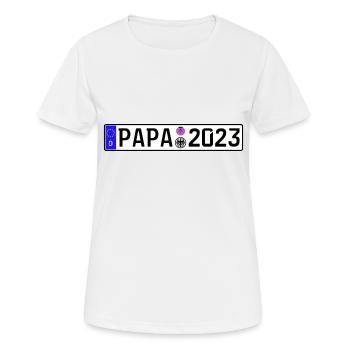 Papa 2023 Vater werden Nummernschild - Frauen T-Shirt atmungsaktiv - Weiß - Vorne - AI Model Female 172 dark (172cm)
