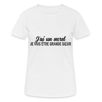 Ich habe ein Geheimnis, ich werde eine große Schwester sein - Frauen T-Shirt atmungsaktiv - Weiß - Vorne - AI Model Female 172 dark (172cm)