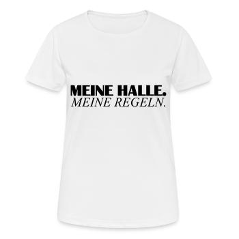 meine halle - Frauen T-Shirt atmungsaktiv - Weiß - Vorne - AI Model Female 172 dark (172cm)