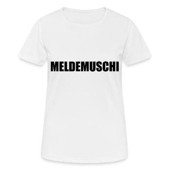 Meldemuschi T-Shirt - Frauen T-Shirt atmungsaktiv - Weiß - Vorne - AI Model Female 172 dark (172cm)