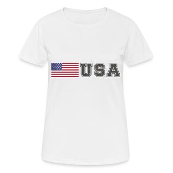 TEAM USA amerikanische Flagge Fahne vor Schrift - Frauen T-Shirt atmungsaktiv - Weiß - Vorne - AI Model Female 172 dark (172cm)
