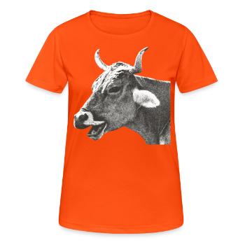 Lachende Kuh schiefer - Frauen T-Shirt atmungsaktiv - Neonorange - Vorne - AI Model Female 172 dark (172cm)