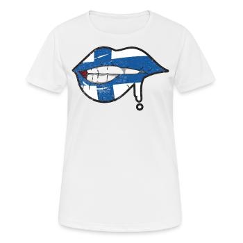 Drapeau de la Finlande lèvres Suomen Lippu - T-shirt respirant Femme - blanc - Devant - AI Model Female 172 dark (172cm)
