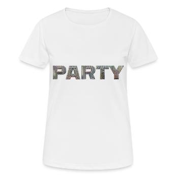 80er Jahre Party DISCO Schriftzug Discokugel Look tanzend - Frauen T-Shirt atmungsaktiv - Weiß - Vorne - AI Model Female 172 dark (172cm)