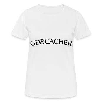 Geocacher mit Geocache-Logo - Frauen T-Shirt atmungsaktiv - Weiß - Vorne - AI Model Female 172 dark (172cm)