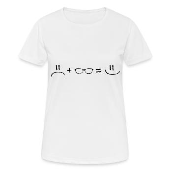 Unhappy plus Glasses is Happy - glasses - Women's Breathable T-Shirt - white - Front - AI Model Female 172 dark (172cm)