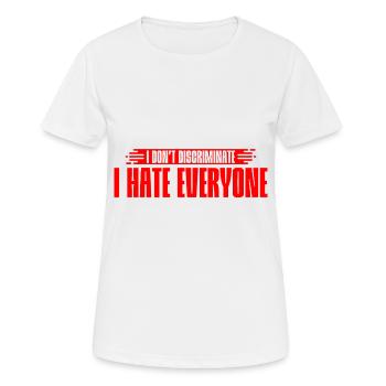 Je ne fais pas de discrimination, je déteste tout le monde 7 - T-shirt respirant Femme - blanc - Devant - AI Model Female 172 dark (172cm)