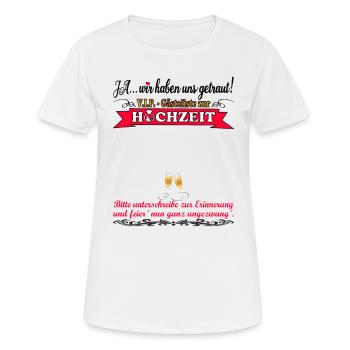 Trauung VIP Unterschrift Gästeliste zur Hochzeit - Frauen T-Shirt atmungsaktiv - Weiß - Vorne - AI Model Female 172 dark (172cm)