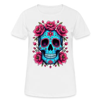 Mexikanischer Schädel Zuckerschädel Calavera Blüten - Frauen T-Shirt atmungsaktiv - Weiß - Vorne - AI Model Female 172 dark (172cm)