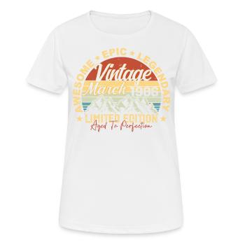 März 1986 Jahrestag, Birthday Gift March 1986 - Frauen T-Shirt atmungsaktiv - Weiß - Vorne - AI Model Female 172 dark (172cm)