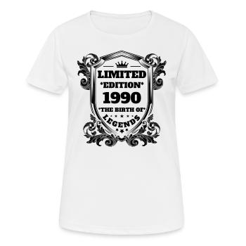 1990 - Frauen T-Shirt atmungsaktiv - Weiß - Vorne - AI Model Female 172 dark (172cm)