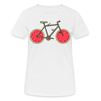 Wassermelonenfahrrad, Fruchtfahrrad, Fruchtfahrrad Kawaii - Frauen T-Shirt atmungsaktiv - Weiß - Vorne - AI Model Female 172 dark (172cm)