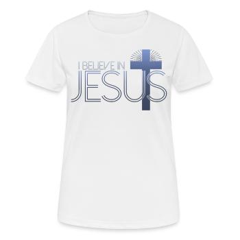 Je crois en Jésus - Croix de Jésus-Christ - T-shirt respirant Femme - blanc - Devant - AI Model Female 172 dark (172cm)