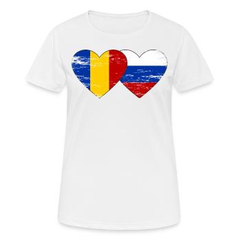 Roumanie Russie Drapeau Coeur Utilisé - T-shirt respirant Femme - blanc - Devant - AI Model Female 172 dark (172cm)