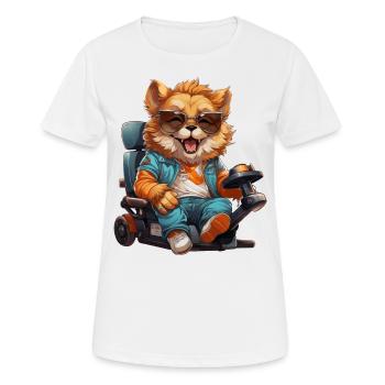 Patrick der wilde gut gelaunte Löwe im Rollstuhl. - Frauen T-Shirt atmungsaktiv - Weiß - Vorne - AI Model Female 172 dark (172cm)