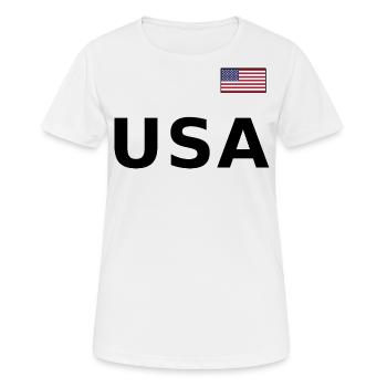 TEAM USA amerikanische Flagge Fahne über Schrift - Frauen T-Shirt atmungsaktiv - Weiß - Vorne - AI Model Female 172 dark (172cm)