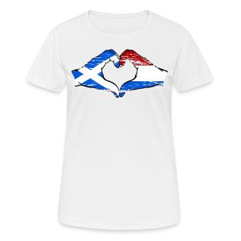 Schottland Holland Flagge Hände Herzform used - Frauen T-Shirt atmungsaktiv - Weiß - Vorne - AI Model Female 172 dark (172cm)