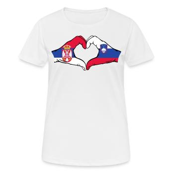 Serbie Slovénie Drapeau Mains Coeur - T-shirt respirant Femme - blanc - Devant - AI Model Female 172 dark (172cm)