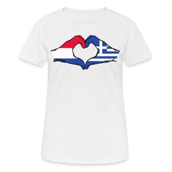 Holland Griechenland Flagge Hände Herzform - Frauen T-Shirt atmungsaktiv - Weiß - Vorne - AI Model Female 172 dark (172cm)