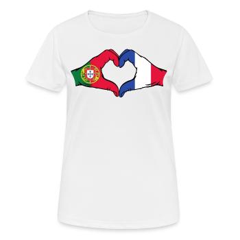 Portugal France Drapeau Mains Coeur Forme - T-shirt respirant Femme - blanc - Devant - AI Model Female 172 dark (172cm)