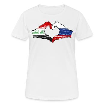 Iraq Russia Flag Hands Heart Shape - Women's Breathable T-Shirt - white - Front - AI Model Female 172 dark (172cm)