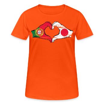 Portugal Japan Flag Heart Shape Used - Women's Breathable T-Shirt - neon orange - Front - AI Model Female 172 dark (172cm)