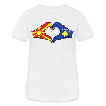 Macédoine Kosovo drapeau mains coeur forme utilisé - T-shirt respirant Femme - blanc - Devant - AI Model Female 172 dark (172cm)