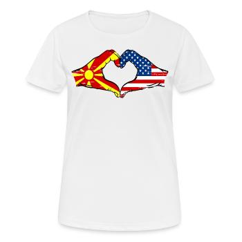 Macédoine États-Unis drapeau mains forme de coeur utilisé - T-shirt respirant Femme - blanc - Devant - AI Model Female 172 dark (172cm)