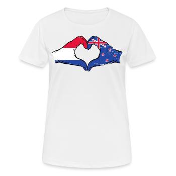 Holland Neuseeland Flagge Hände Herzform used - Frauen T-Shirt atmungsaktiv - Weiß - Vorne - AI Model Female 172 dark (172cm)