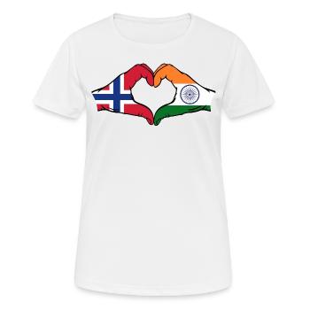 Norvège Inde mains en forme de cœur - T-shirt respirant Femme - blanc - Devant - AI Model Female 172 dark (172cm)