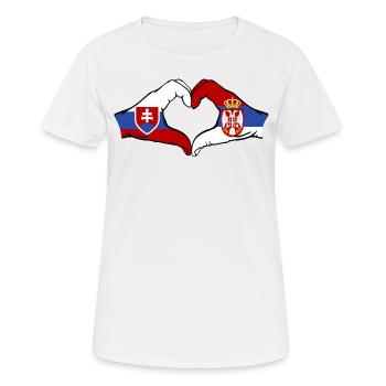 Slowakei Serbien Flagge Herzform - Frauen T-Shirt atmungsaktiv - Weiß - Vorne - AI Model Female 172 dark (172cm)