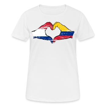 Holland Kolumbien Flagge Hände Herzform used - Frauen T-Shirt atmungsaktiv - Weiß - Vorne - AI Model Female 172 dark (172cm)