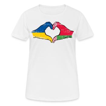 Ukraine Biélorussie drapeau mains coeur forme utilisé - T-shirt respirant Femme - blanc - Devant - AI Model Female 172 dark (172cm)