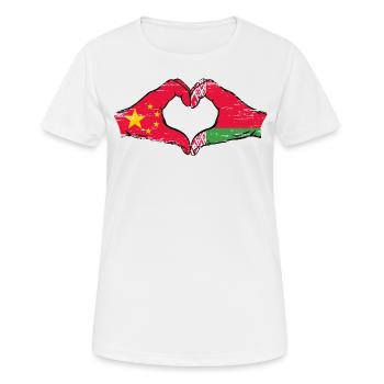 Chine Biélorussie drapeau mains forme de coeur utilisé - T-shirt respirant Femme - blanc - Devant - AI Model Female 172 dark (172cm)