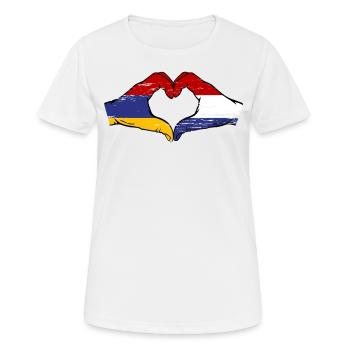 Armenien Holland Flagge Hände Herzform used - Frauen T-Shirt atmungsaktiv - Weiß - Vorne - AI Model Female 172 dark (172cm)