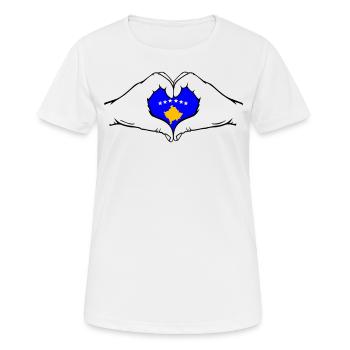 Kosovo Flagge Hände Herzform - Frauen T-Shirt atmungsaktiv - Weiß - Vorne - AI Model Female 172 dark (172cm)
