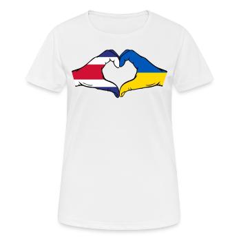 Costa Rica Ukraine Flagge Hände Herzform - Frauen T-Shirt atmungsaktiv - Weiß - Vorne - AI Model Female 172 dark (172cm)