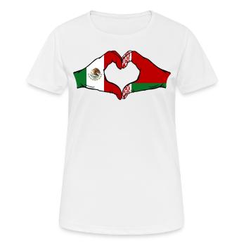 Mexiko Belarus Flagge Hände Herzform - Frauen T-Shirt atmungsaktiv - Weiß - Vorne - AI Model Female 172 dark (172cm)
